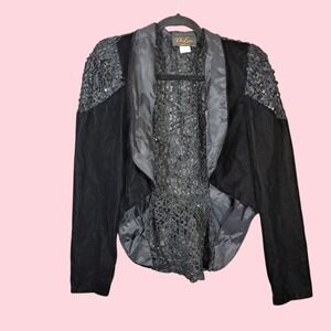 Vtg De Laru Y2K Tuxedo Tail Goth Steampunk Victorian Wednesday Small Lace Sequin